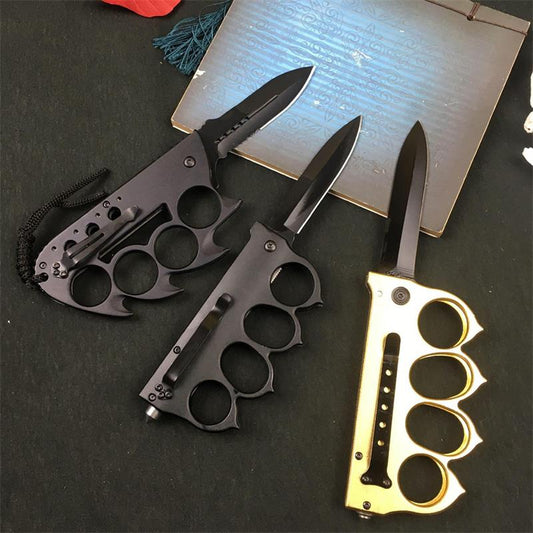 Knuckle Duster Folding Knife Outdoor Self-defense Pocket Knives Window Breaking Tool