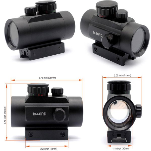 1X40 RED DOT SCOPE SIGHT RIFLE SCOPE GREEN RED DOT COLLIMATOR DOT WITH 11MM/20MM RAIL MOUNT AIRSOFT AIR HUNTING - OPTICREV