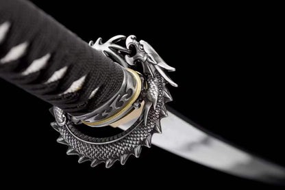 Damascus Samurai Katana [Silver Dragon Fighting Sword]