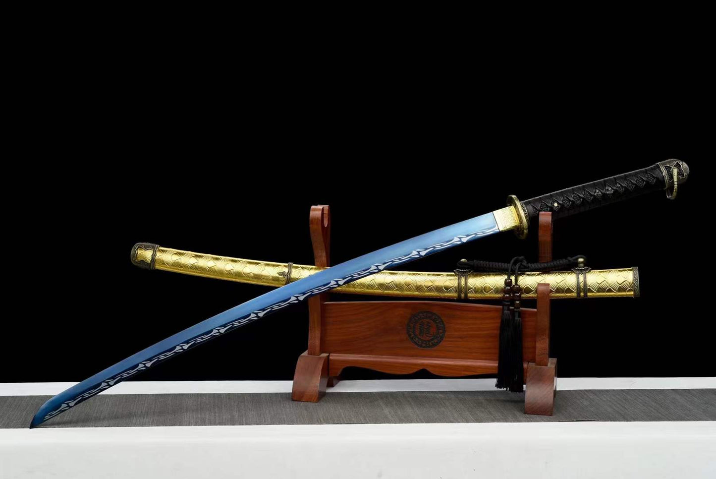 Hand Forged Japanese Samurai Katana 98 High manganese Steel Baked Blue
