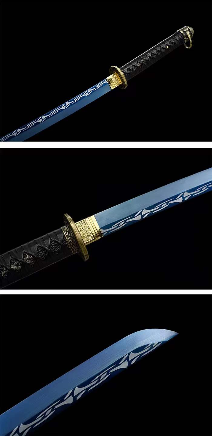 Hand Forged Japanese Samurai Katana 98 High manganese Steel Baked Blue