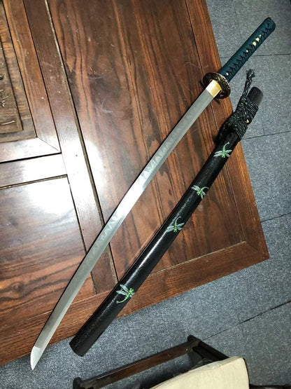 Hand Forged Japanese Samurai Katana Dragonfly Specialty leaf pattern burnishing blade