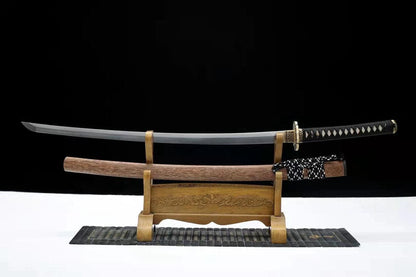 Hand Forged Japanese Samurai Katana Qi Gan Pattern Steel Wooden color