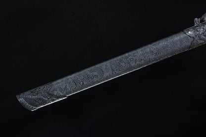 Handmade High Manganese Steel Ink Dragon Chinese Sword With black Sheath