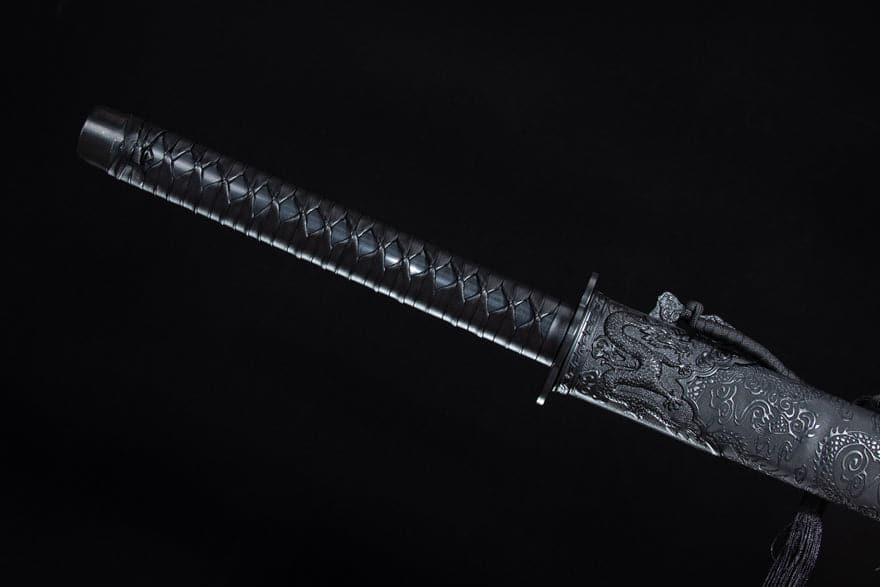 Handmade High Manganese Steel Ink Dragon Chinese Sword With black Sheath