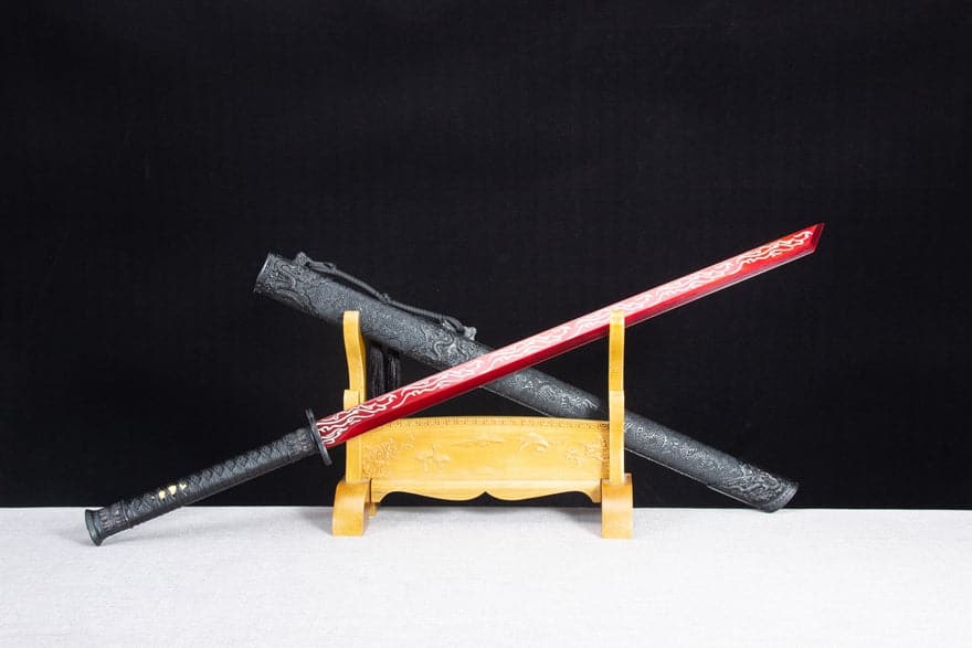 Handmade High Manganese Steel Red Flame Chinese Sword With Red Blade