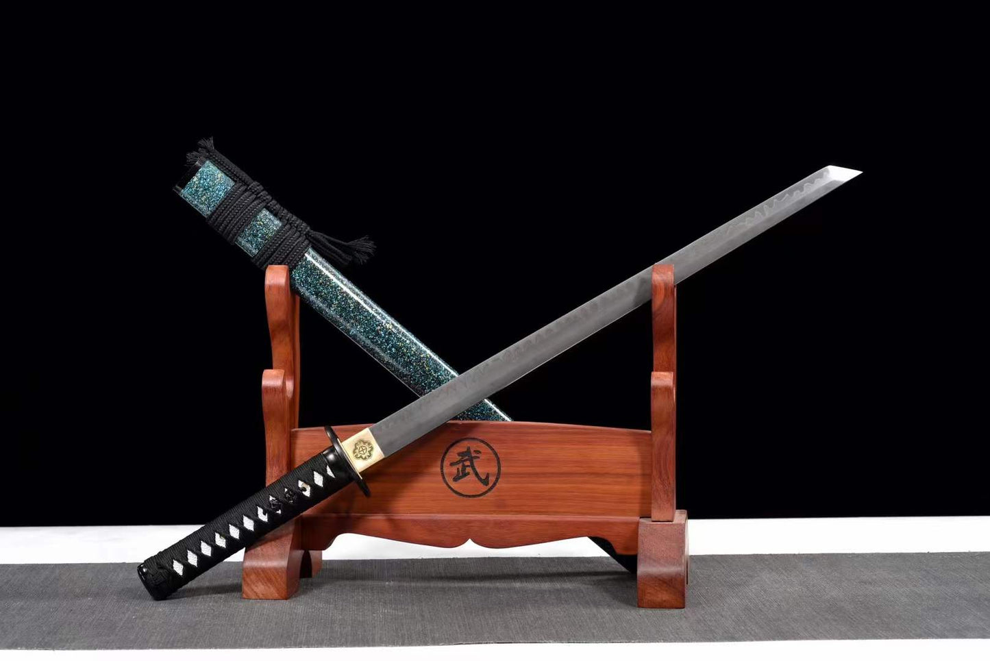 Handmade Japanese Wakizashi Green Steel Shadow T10 burned edge
