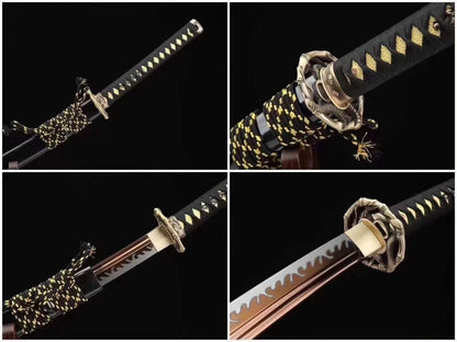 Handmade Japanese Wakizashi Viper Short Sword Baked Gold Blades