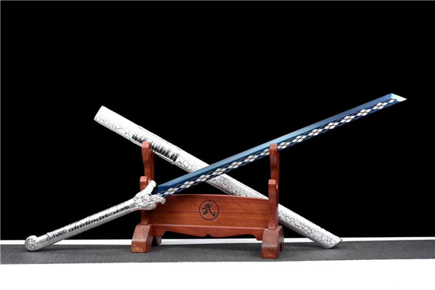 Handmade Silver Dragon High Manganese Steel Chinese Sword With Blue Blade