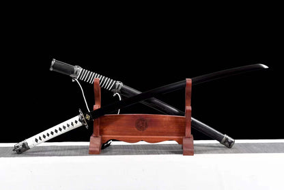 Handmade Undead Cut Katana Sword, Sekiro: Shadows Die Twice Japanese Samurai Sword, Black Manganese Steel Blades, Full Tang