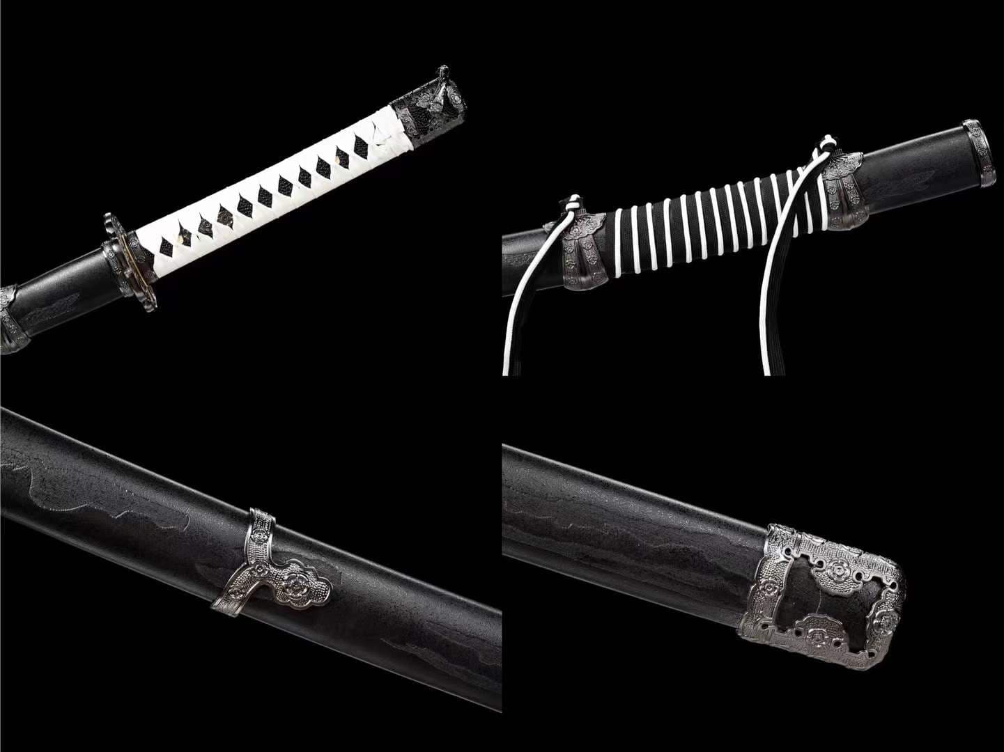 Handmade Undead Cut Katana Sword, Sekiro: Shadows Die Twice Japanese Samurai Sword, Black Manganese Steel Blades, Full Tang