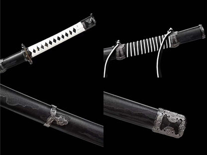 Handmade Undead Cut Katana Sword, Sekiro: Shadows Die Twice Japanese Samurai Sword, Black Manganese Steel Blades, Full Tang